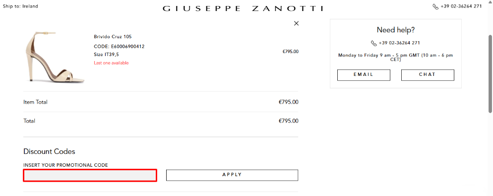 Insert your Giuseppe Zanotti discount code in this red box