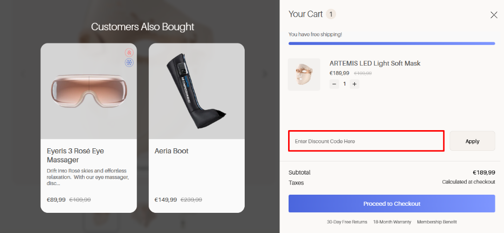 Shopping cart side panel where you can apply your RENPHO promo code