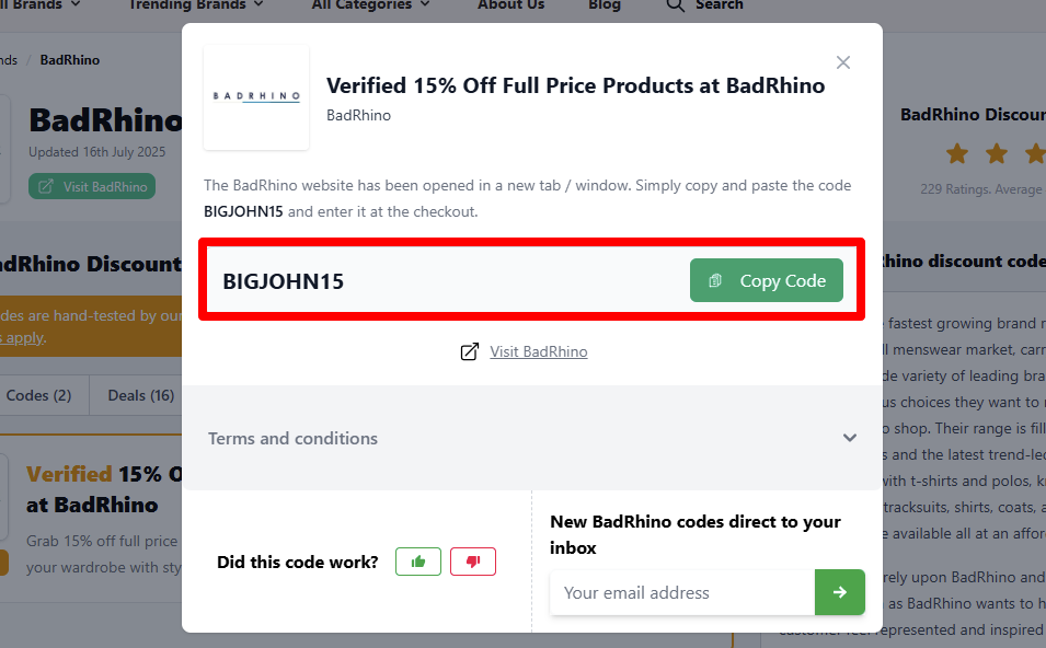 Copy your code and visit BadRhino website