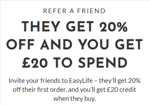 The Easylife referral program banner from their website