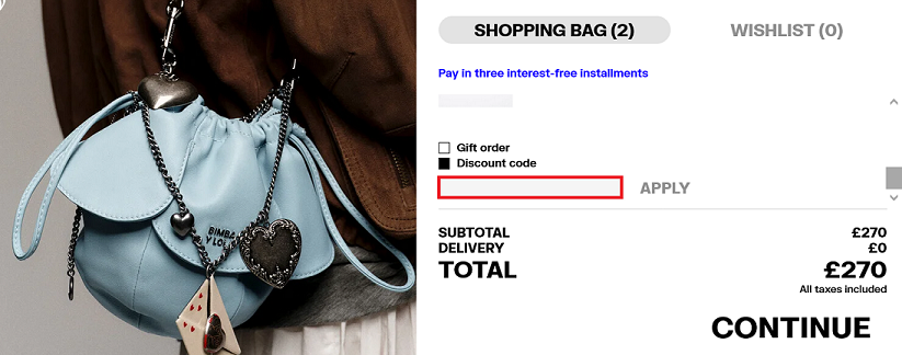 image showing the BIMBA Y LOLA discount code box, bordered in red