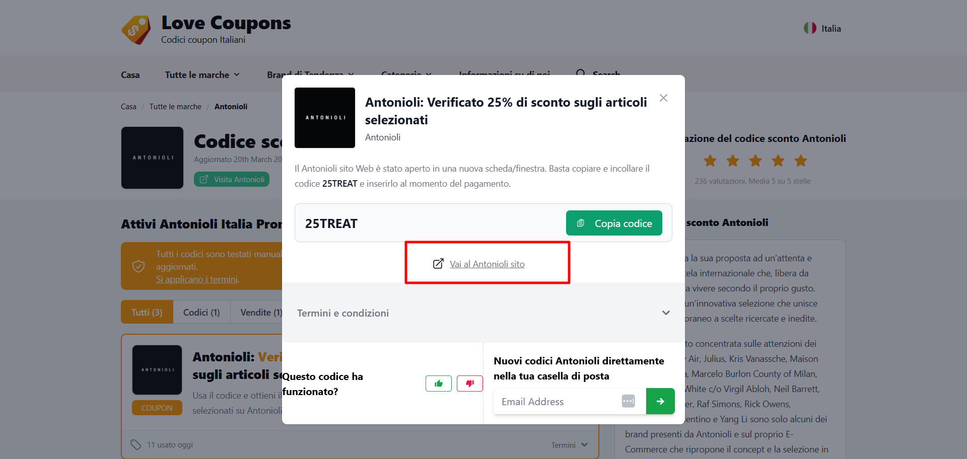 collegamento diretto al sito ufficiale Antonioli dove poter risparmiare con un coupon Antonioli