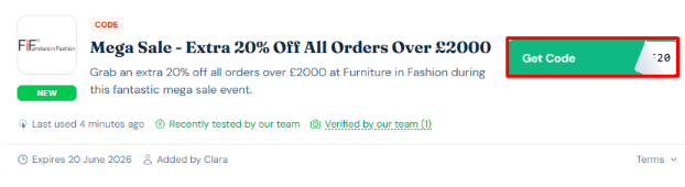 A box will show the Furniture in Fashion voucher code to use on your purchase