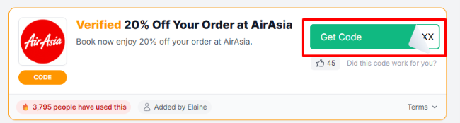 Verified 20% Off Your Order at AirAsia Get Code button