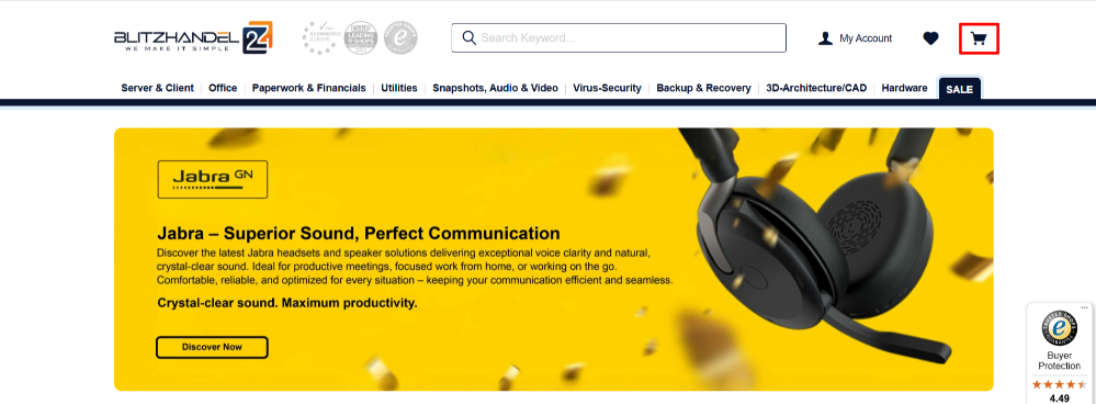 The Blitzhandel24 shopping page and the different categories you can find different software