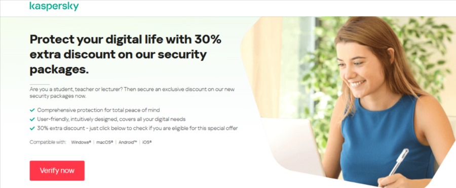 Kaspersky's student discount on display