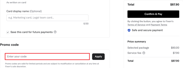 image showing the Fiverr checkout page