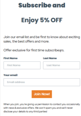 5% off for new subscribers