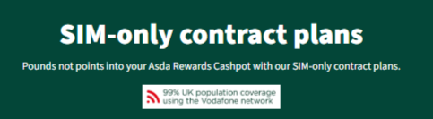 Asda Mobile SIM only contranct plans shows on a green background