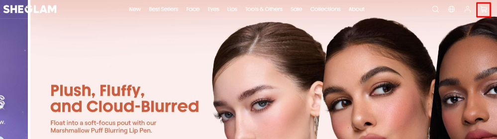 The SHEGLAM homepage and shopping categories