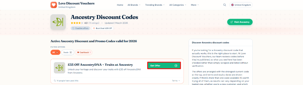 A Ancestry offer on Love Discount Vouchers