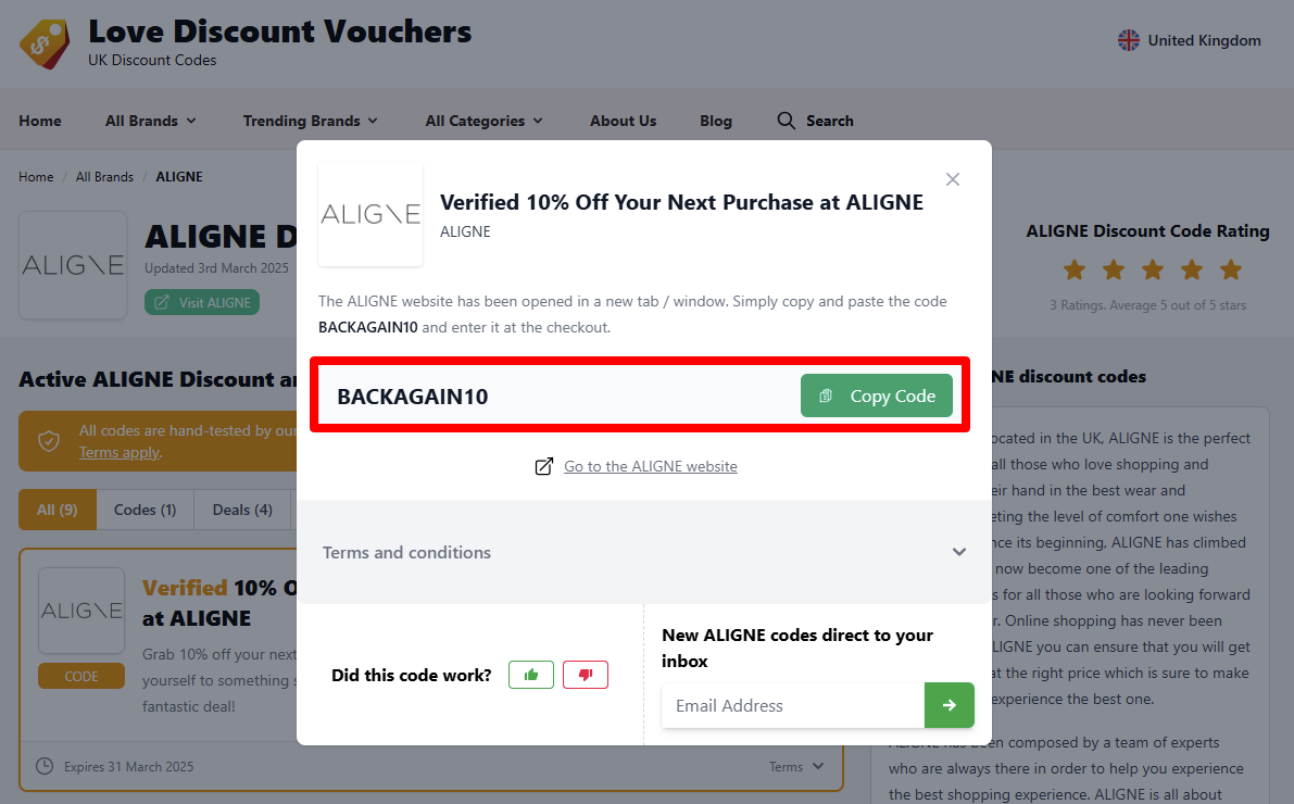 Once you have copied the code highlighted in red, visit ALIGNE website to start shopping