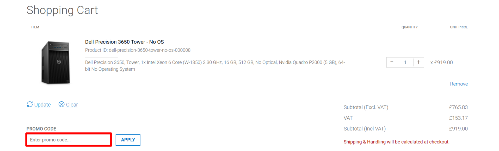 Applying a Dell Refurbished discount code at checkout to save on your order.