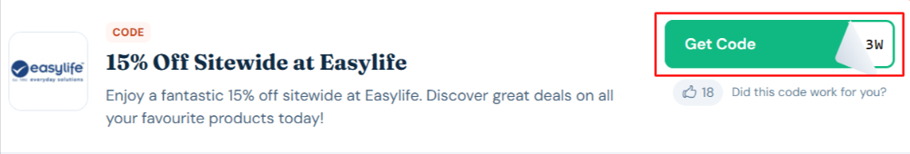 A Easylife promo code with "Get Code" in a red box