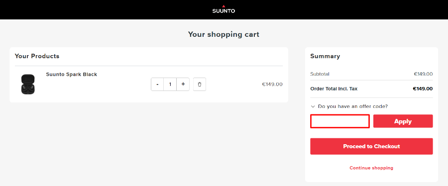 Apply your Suunto promo code before you pay