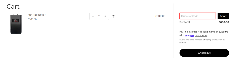 Applying a Fahren promo code at checkout