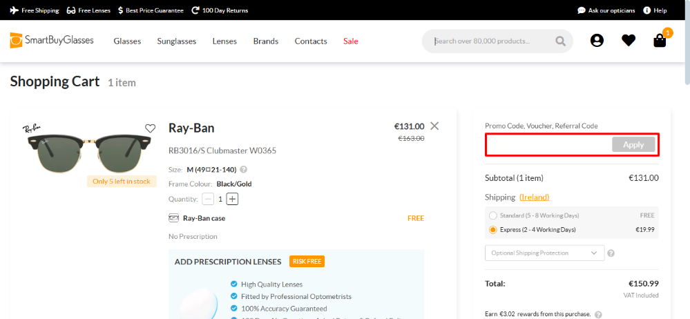 Paste your SmartBuyGlasses discount code in the red box below