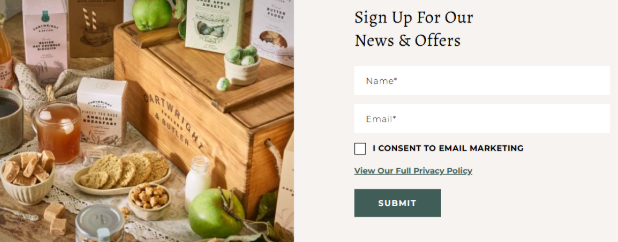 Sign up form to enter your name and email