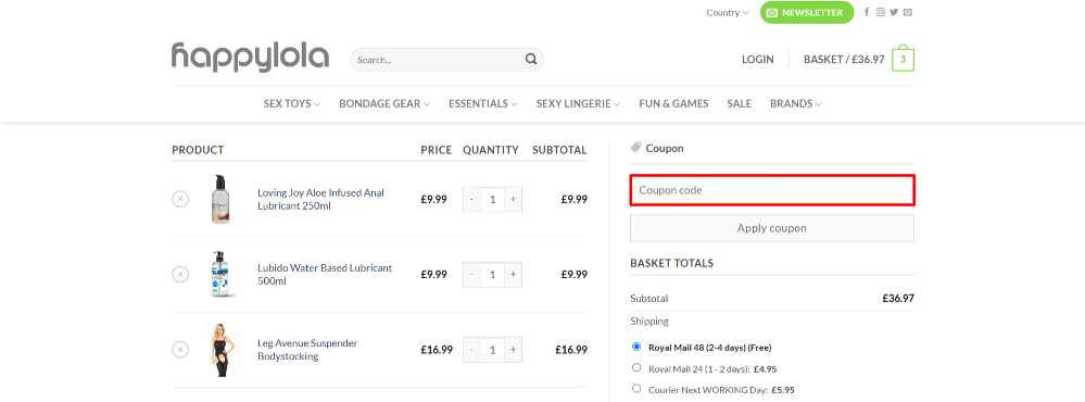 The Happy Lola checkout page