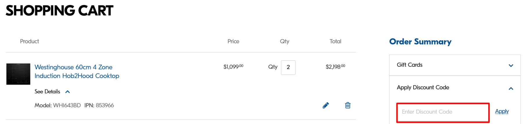 Betta Home Living checkout page where to enter your code