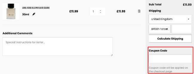A box where you can add your Beauté Boulevard promo code to redeem it