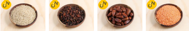 Abel & Cole recipe ingredients such as rice, lentils, dates, and rasins