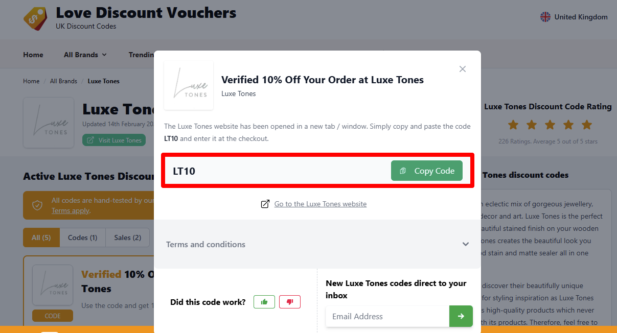 Copy your code and visit Luxe Tones website and start shopping