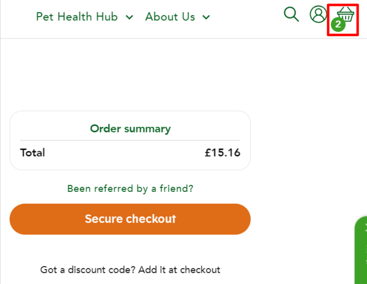 The YuMOVE basket icon on the page, showing details of the items to be purchased