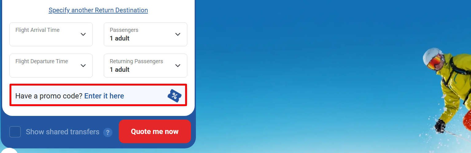 A box where you can add your Alps2Alps promo code to redeem it