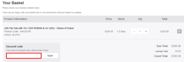 A red box to enter a Terralec discount code