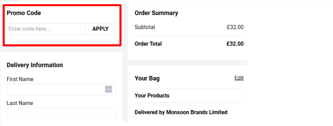 The checkout page shows where to apply your discount code