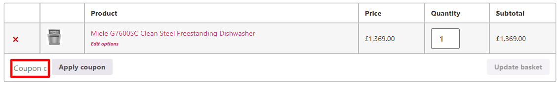 A red box is where you enter an Appliance Centre discount code