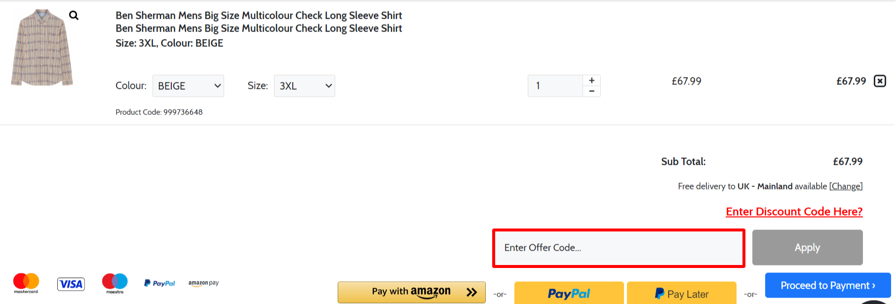The checkout page showing where to apply your discount code