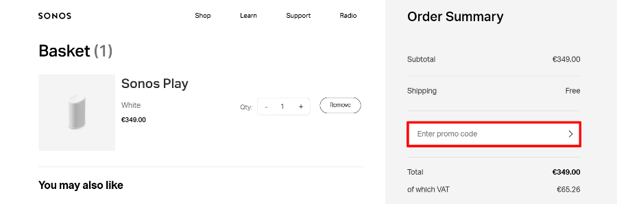 Apply your Sonos promo code before you pay