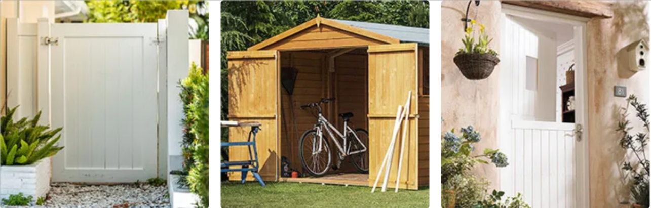 Three of Door Superstore’s items: stable and shed doors, and a gate