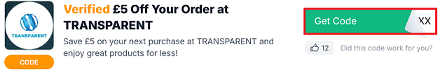 image showing a screenshot from the Love Discount Vouchers page showing the "Get Code" button, bordered in red