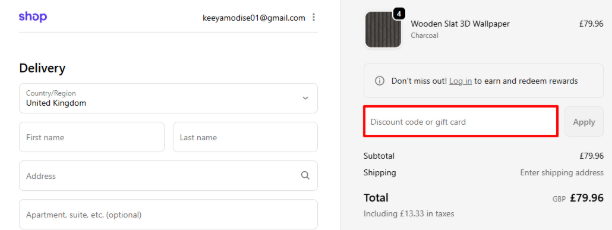 A red box is where you enter a Decorating Centre Online promo code