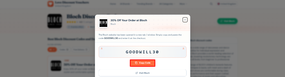 A promo code on Love Discount Vouchers with the copy code button highlighted with a red box