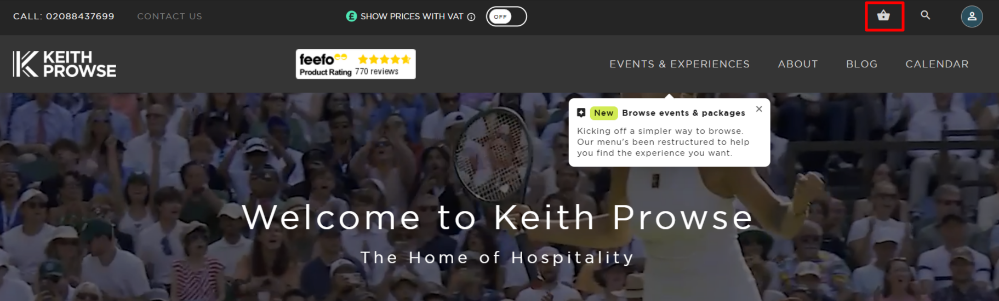 Viewing the different events on the Keith Prowse website