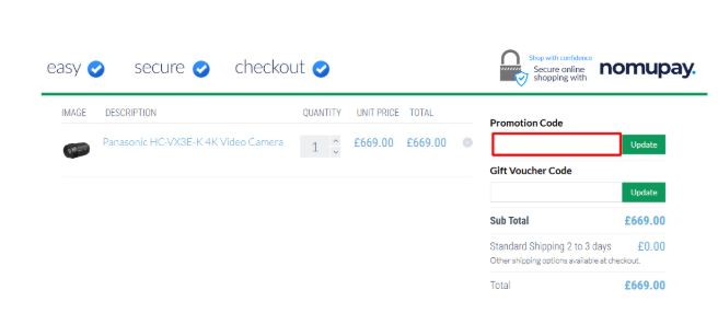 A red box to enter a Clifton Cameras promo code