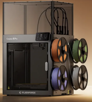 A Flashforge Creator 5 Pro multi-color 3D printer