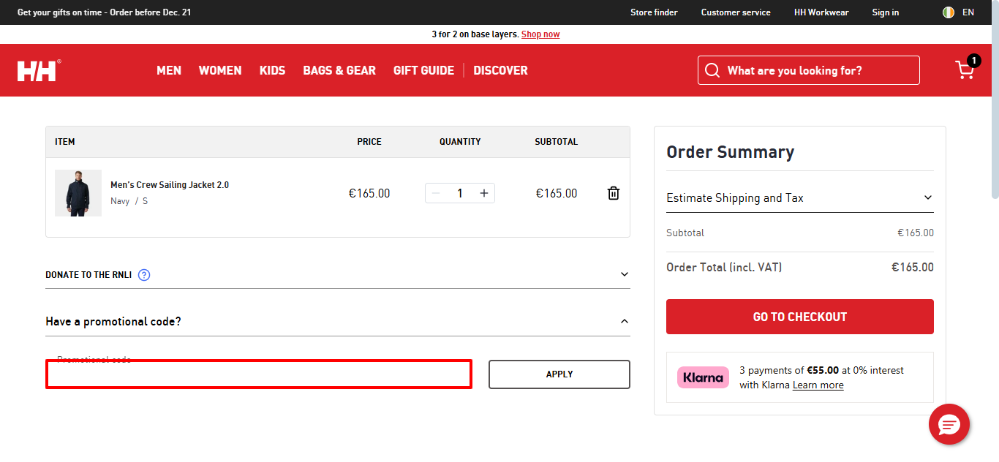 Helly Hansen discount code place highlighted by a red box