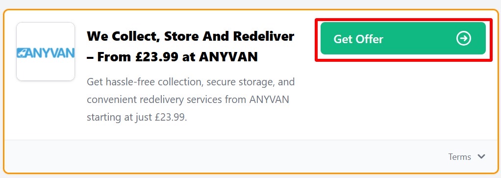 The Love Discount Vouchers page showing ANYVAN offers to use on your purchase