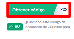 botón verde de obetenr código de curiosite de love coupons