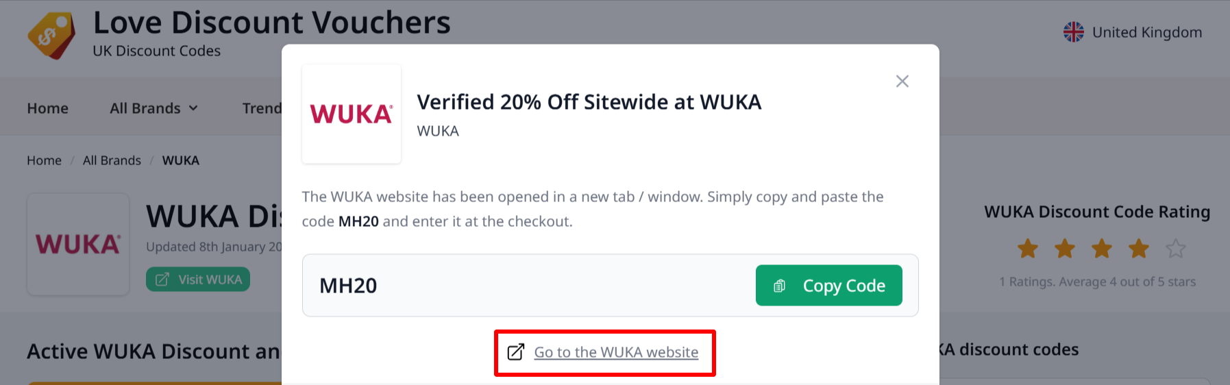 The highlighted red box shows the link that takes you to the WUKA website