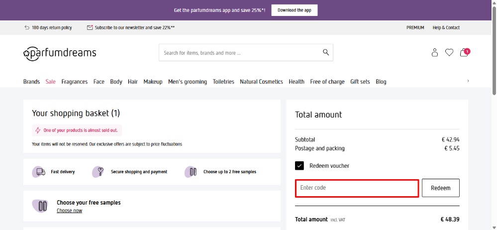 Parfumdreams discount code place found in the shopping basket