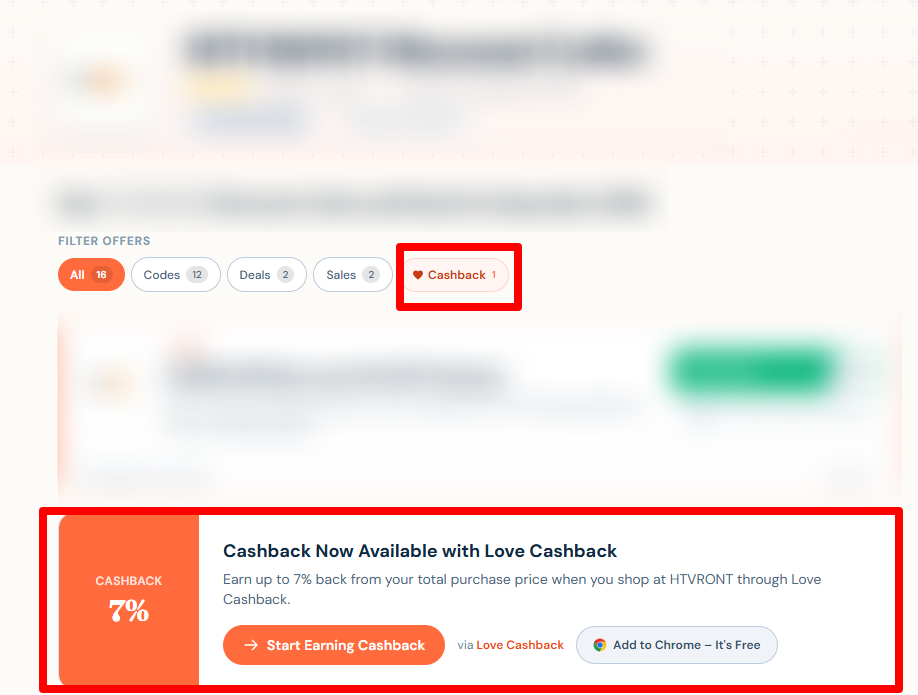 Red rectangles around Love Discount Vouchers cashback deals