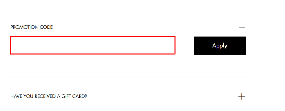 The Dolce & Gabbana checkout page with where to paste the Dolce & Gabbana voucher code in a red box
