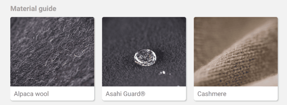 Hatshopping voucher: Different materials listed in a material guide
