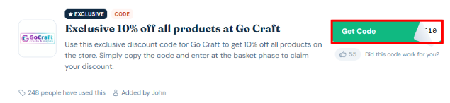 A box will show the Go Craft voucher code to use on your purchase